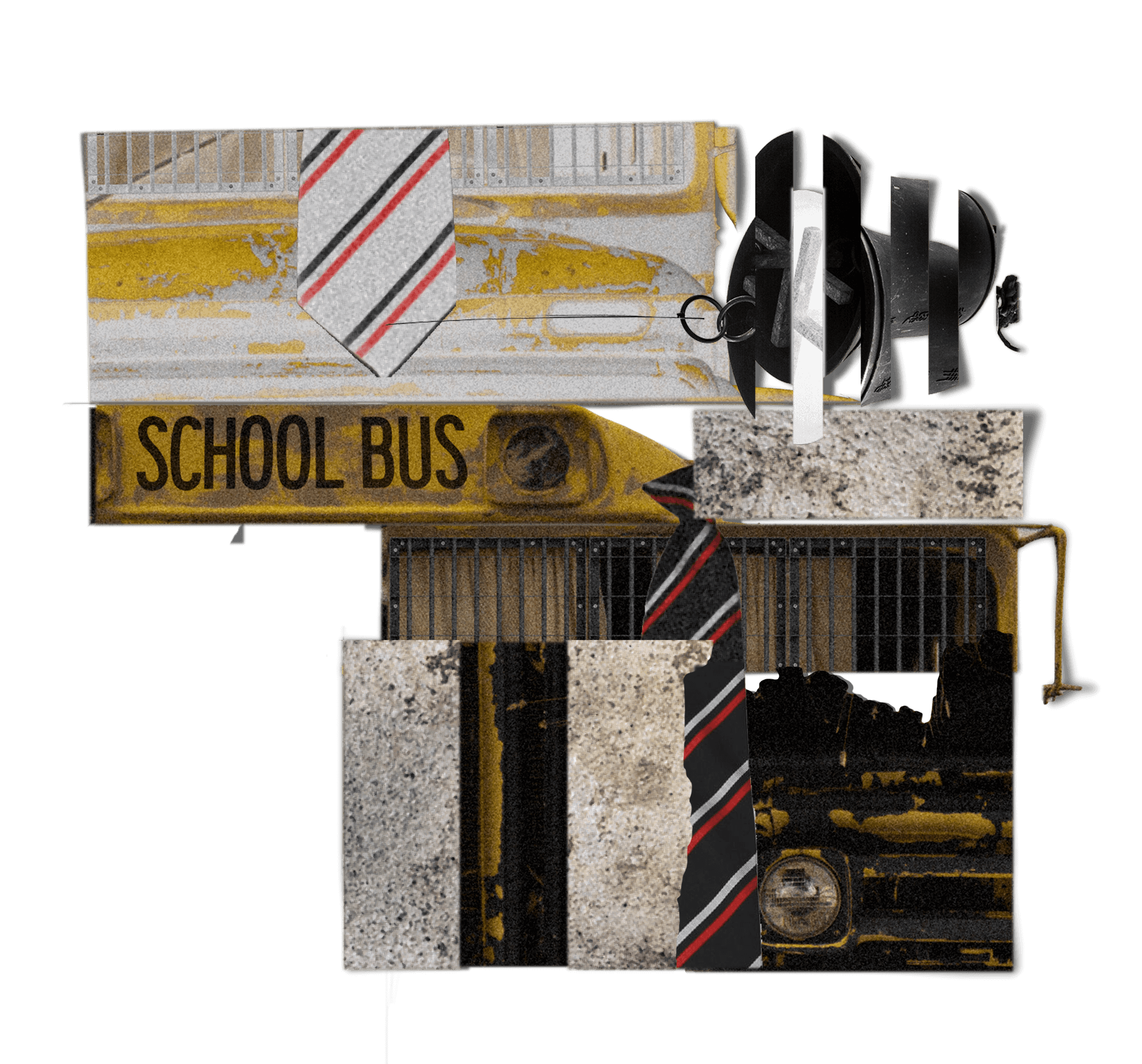 Illustration of school bus with bars and ties